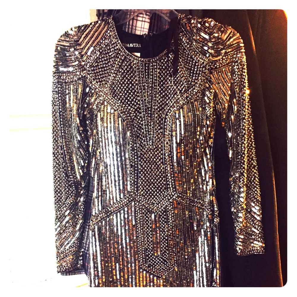 Primavera dress. Silver sequin/beaded dress